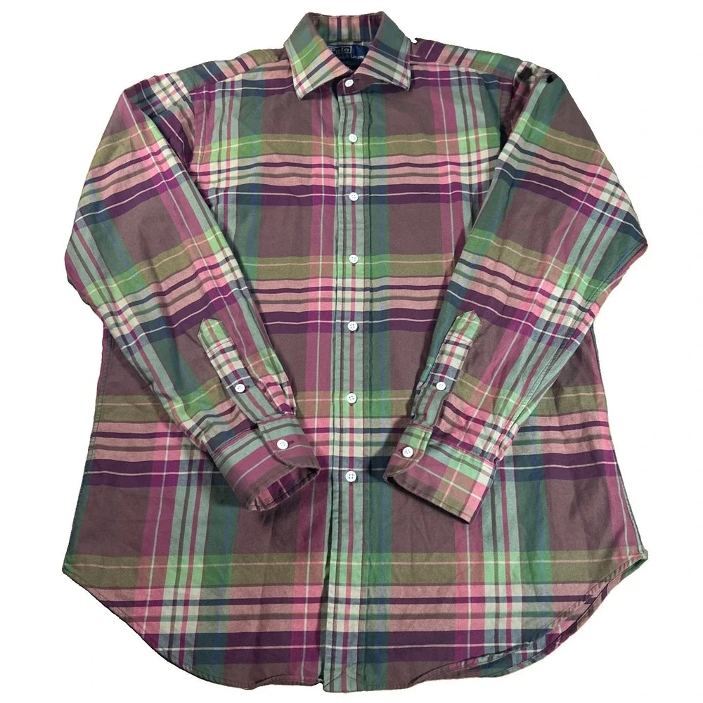 Polo Ralph Lauren Shirt Men's Medium Regent Classic Fit Plaid Button Down Preppy